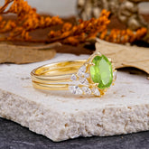 Luxury 6-Prong Oval-Cut Natural Peridot Engagement Ring Set
